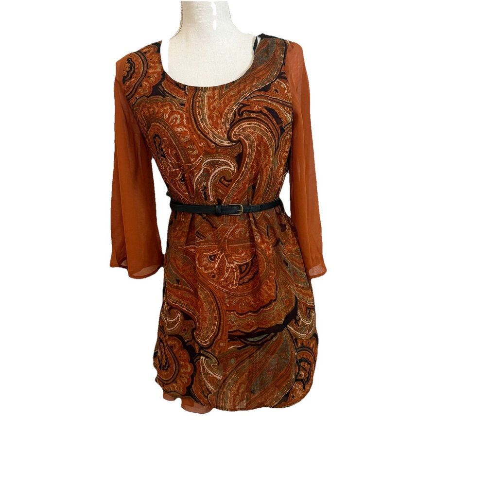 Blu Pepper Boho Orange Paisley Chiffon Dress – Size Small